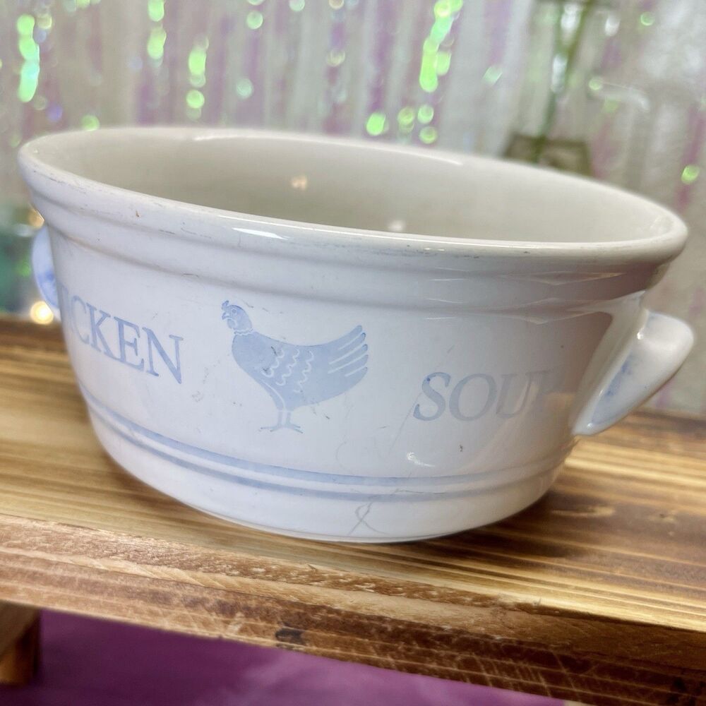 VTG Chicken Soup Bowl 1985 Korea Farmhouse Chicken Country Cottage, Faded/Scuffs
